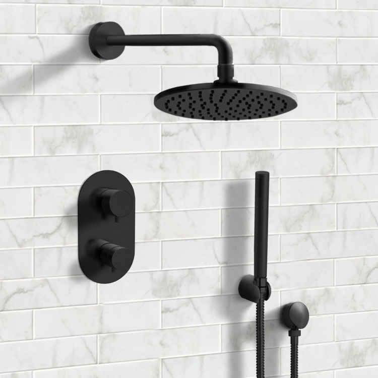 Remer SFH31 Matte Black Thermostatic Shower System with 8 Inch Rain Shower Head and Hand Shower